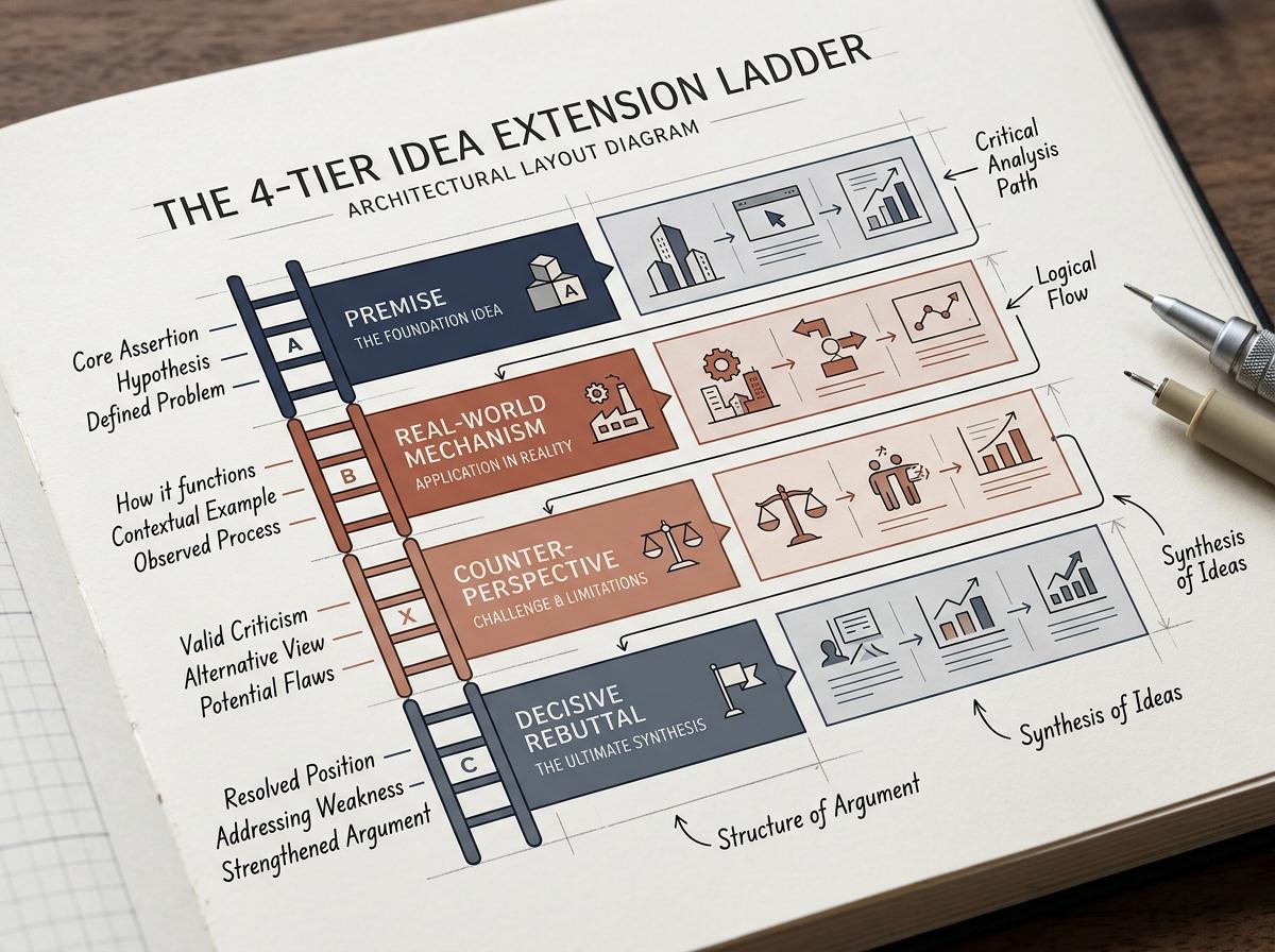 The 4-Tier Idea Extension Ladder — Premise to Concession to Rebuttal.