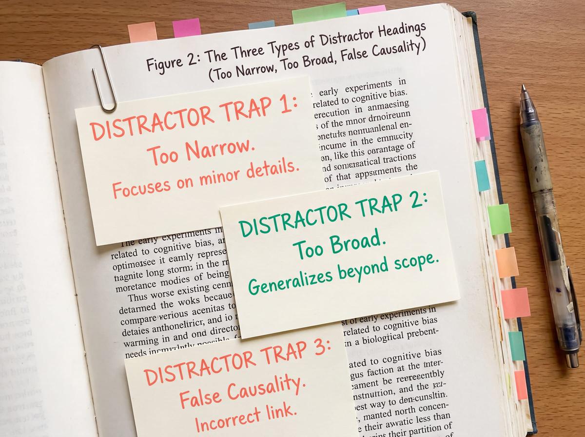 Figure 2: The Three Types of Distractor Headings (Too Narrow, Too Broad, False Causality).