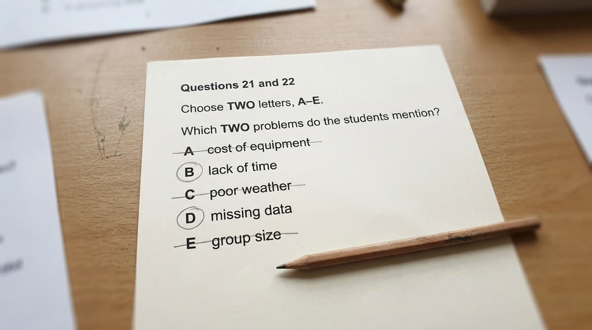 Grid showing how to track and select two correct options from a list of five