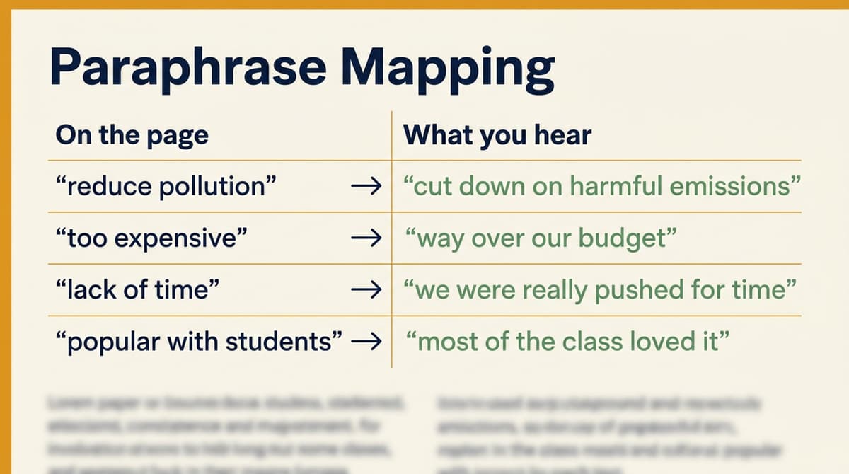 Diagram showing how spoken synonyms and rephrased sentences map to written options