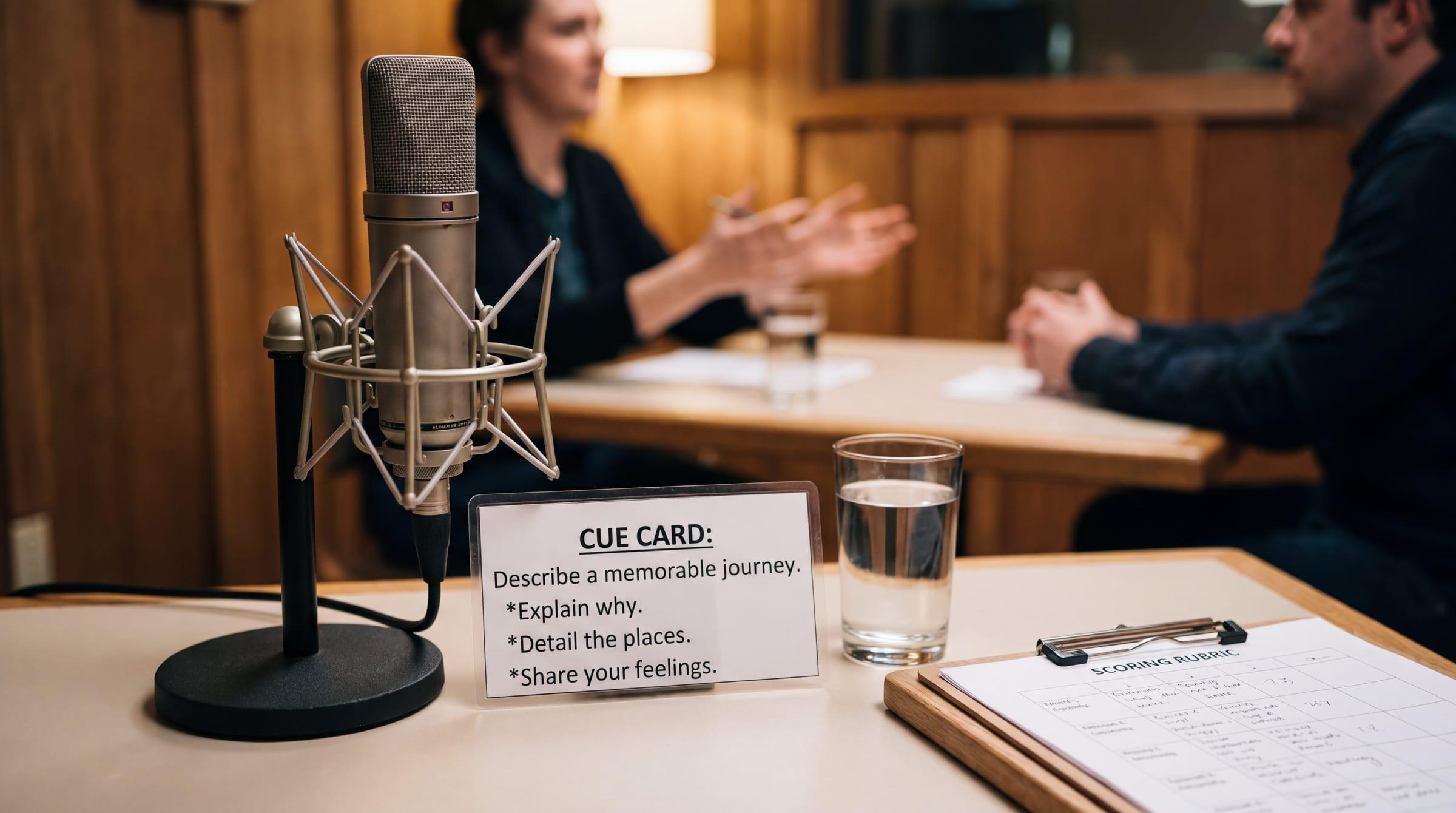 Professional soundproof podcasting studio desk with microphone and cue card